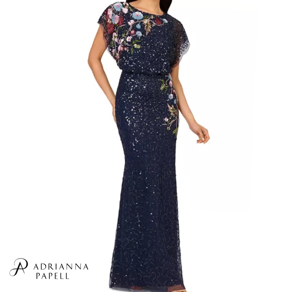 Adrianna Papell Beaded Long Mermaid Dress